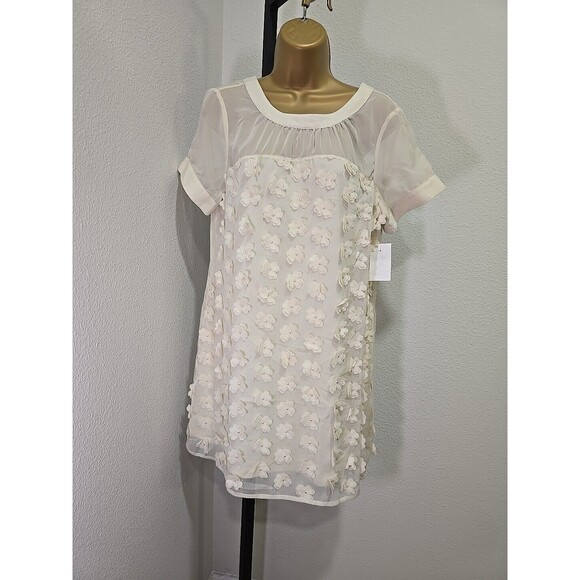 Label by 5 Twelve Dresses & Skirts - Label by 5 Twelve Cream Dress Womens 8 3D Flower Sheer Cottagecore Fairy Ivory